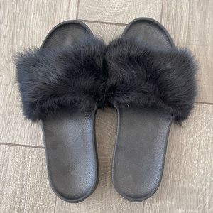 UGG royale genuine leather fuzzy slippers